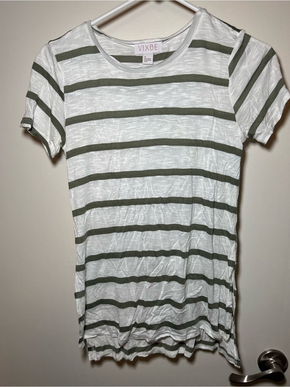 Vixbe Olive Green & White Stripe Short Sleeve Tee
